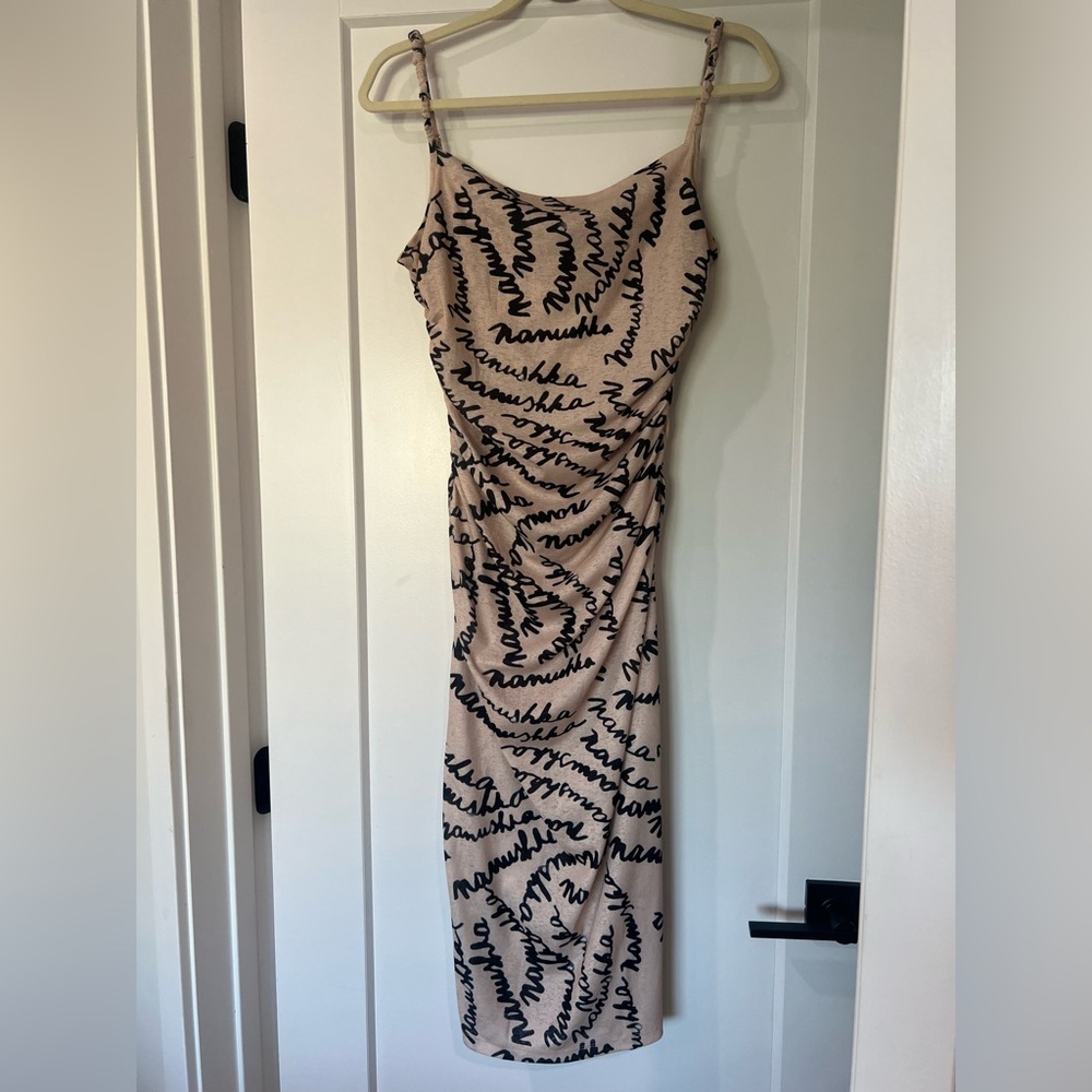 Nanushka Alexa Ruched Mesh Jersey Midi Dress size L - Picture 4 of 10